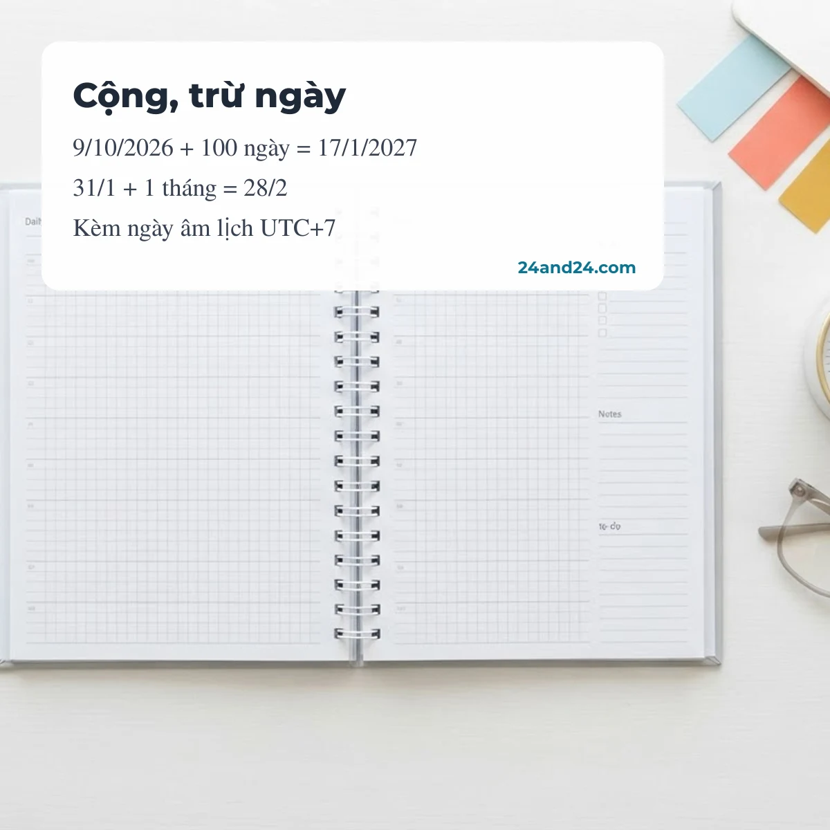 Cộng trừ ngày và xem ngày âm lịch Việt Nam đi kèm